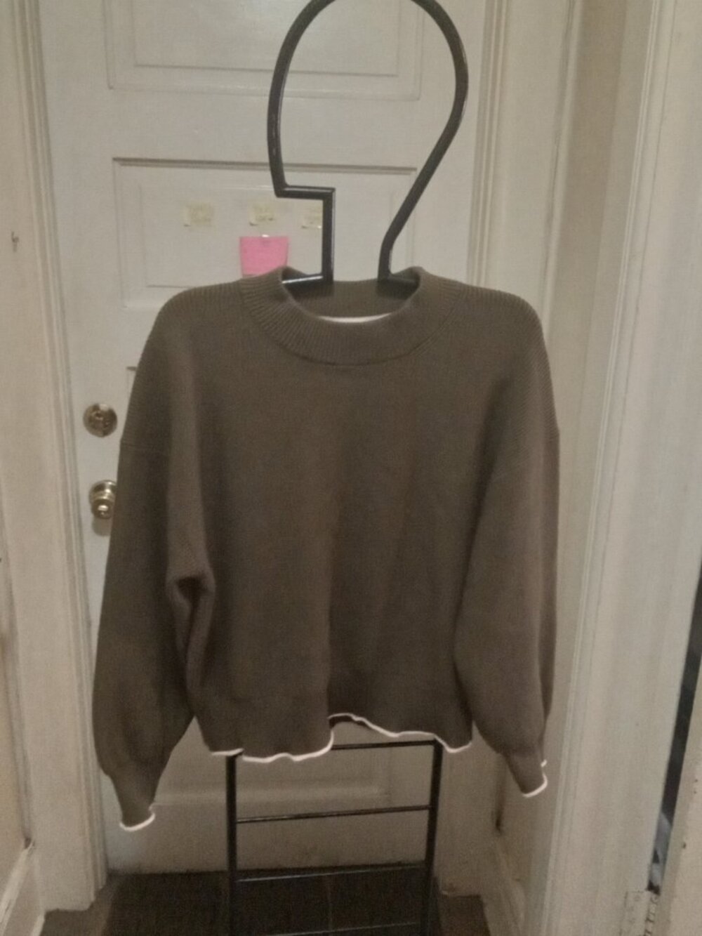 Scotch & Soda Sz XL olive Sweater with pink piping Viscose/Polyester - Picture 2 of 6